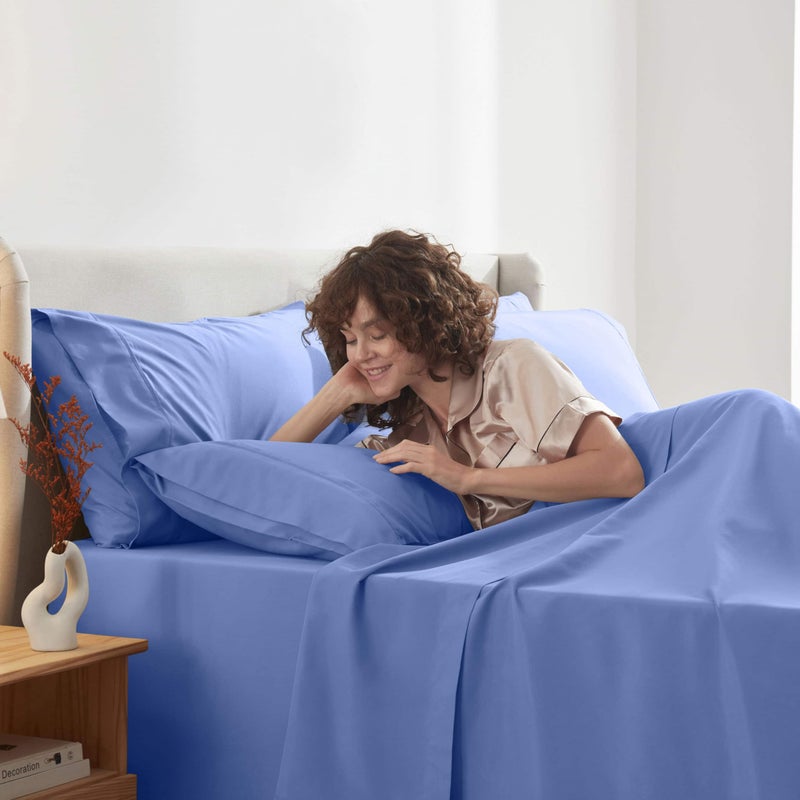 Nestl Extra Deep Cal King Sheet Set - 6 Piece Breathable & Cooling Sheets - Hotel Luxury Bedding Set w/18-24 Inch Deep Pockets - Easy & Secure Fit - Super Soft, Wrinkle Free & Comfy - Calm Blue - Image 3